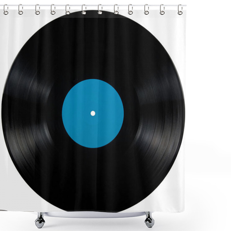 Personality  Black Vinyl Lp Album Record Disc Isolated Long Play Disk Label Cyan Blue Shower Curtains