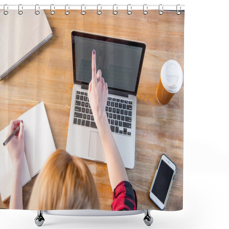 Personality  Woman Using Laptop  Shower Curtains