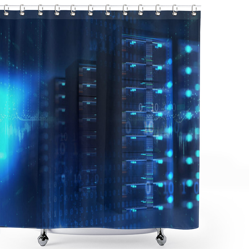 Personality  Corridor Of  Server Room With Server Racks In Datacenter. 3d Ill Shower Curtains