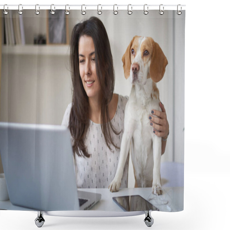 Personality  Woman Working On Laptop   Shower Curtains