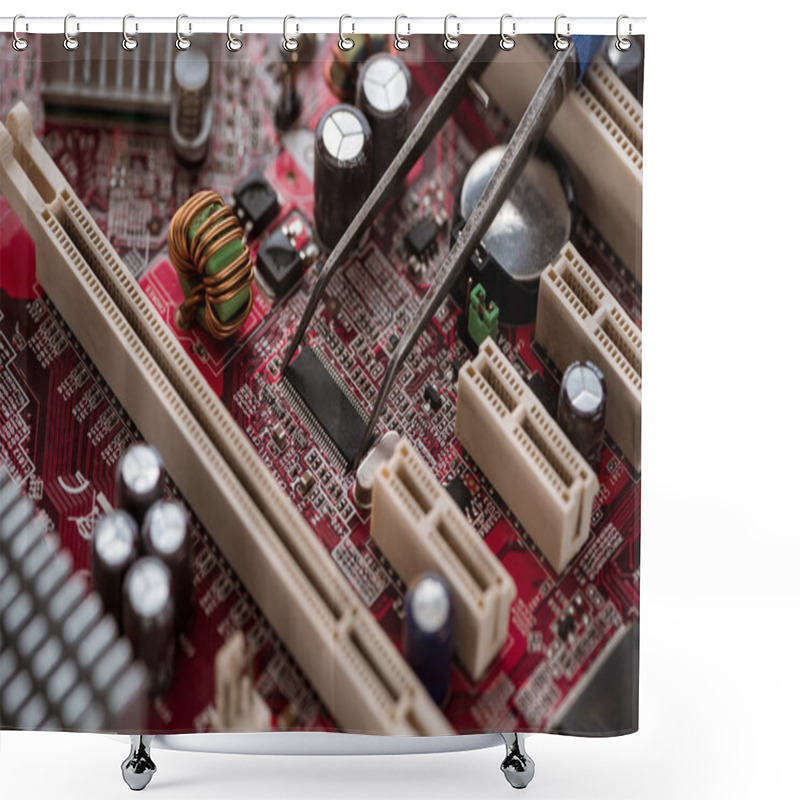 Personality  Mainboard Close-up View With Electronic Details And Components  Shower Curtains