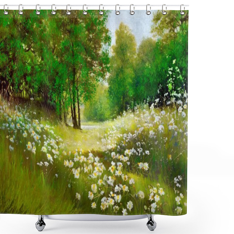 Personality  Oil Paintings Landscape, Meadow With Flowers Shower Curtains