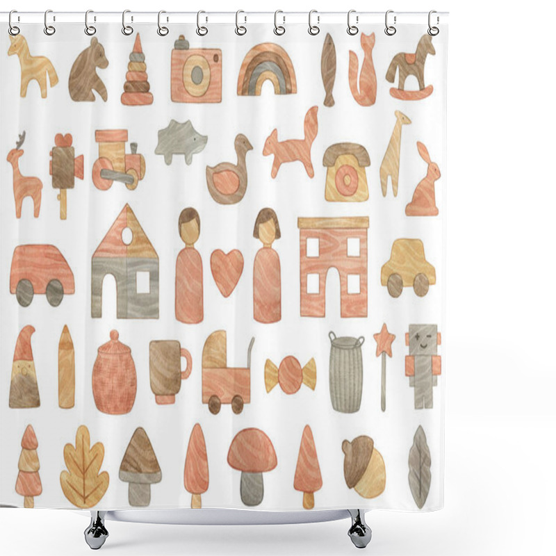 Personality  Wooden Toys For Children Shower Curtains