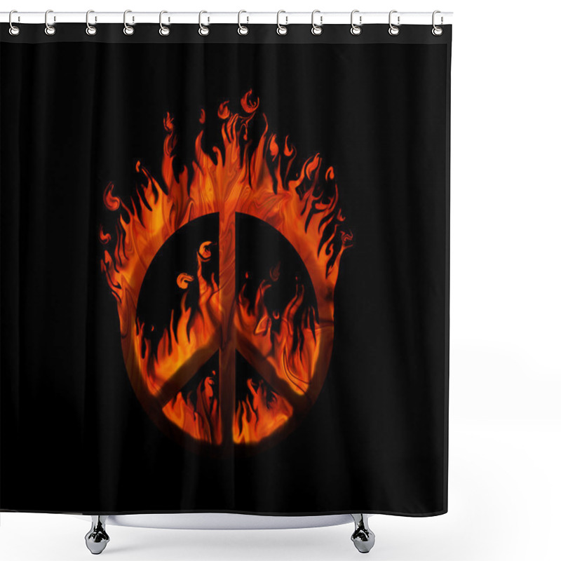 Personality  Symbol Of Peace On Fire, On Black Background - Concept Of Peace Being Threatened Shower Curtains