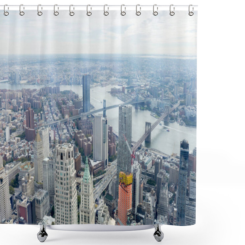 Personality  Aerial View Of Manhattan And Brooklyn Bridge In New York, Usa Shower Curtains