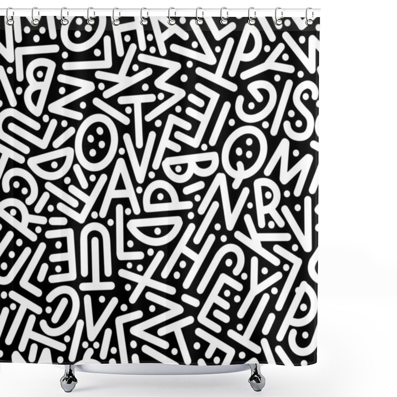 Personality  Seamless Pattern From The Alphabet. White Letters On A Black Background. Vector Illustration. Shower Curtains