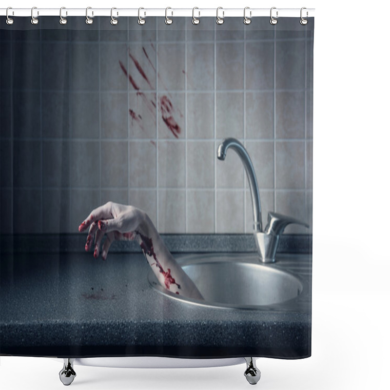 Personality  Bloody Hand In Kitchen Sink Shower Curtains