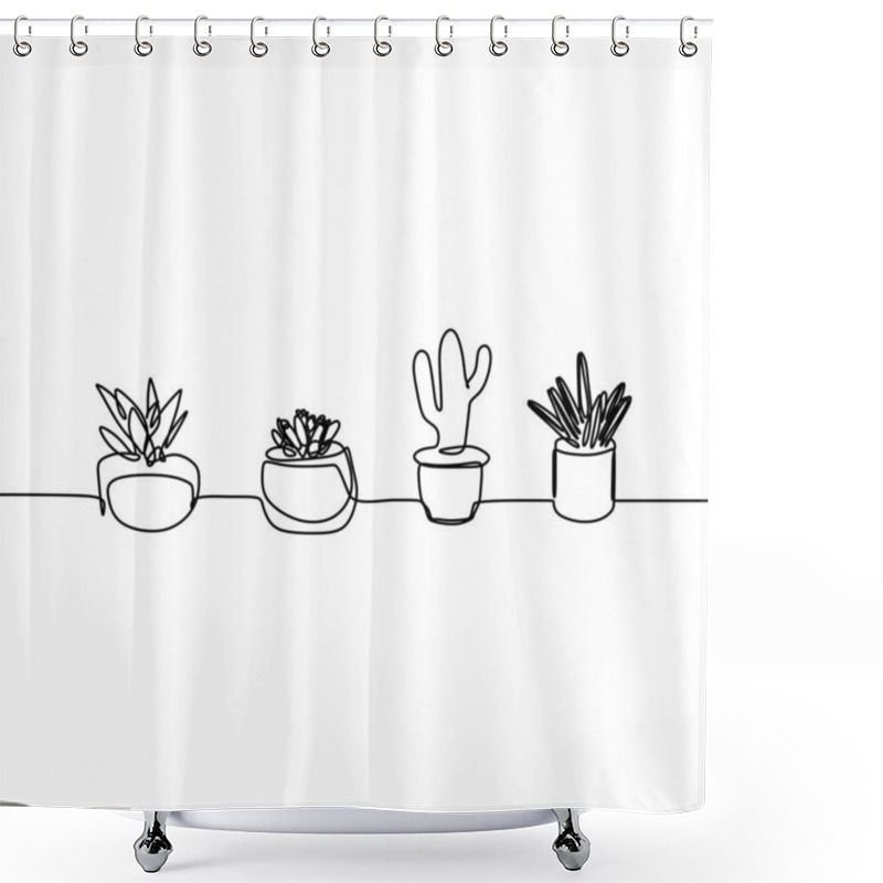 Personality  One Line Drawing Of Cactus And Succulent Continuous Minimalism Design Shower Curtains