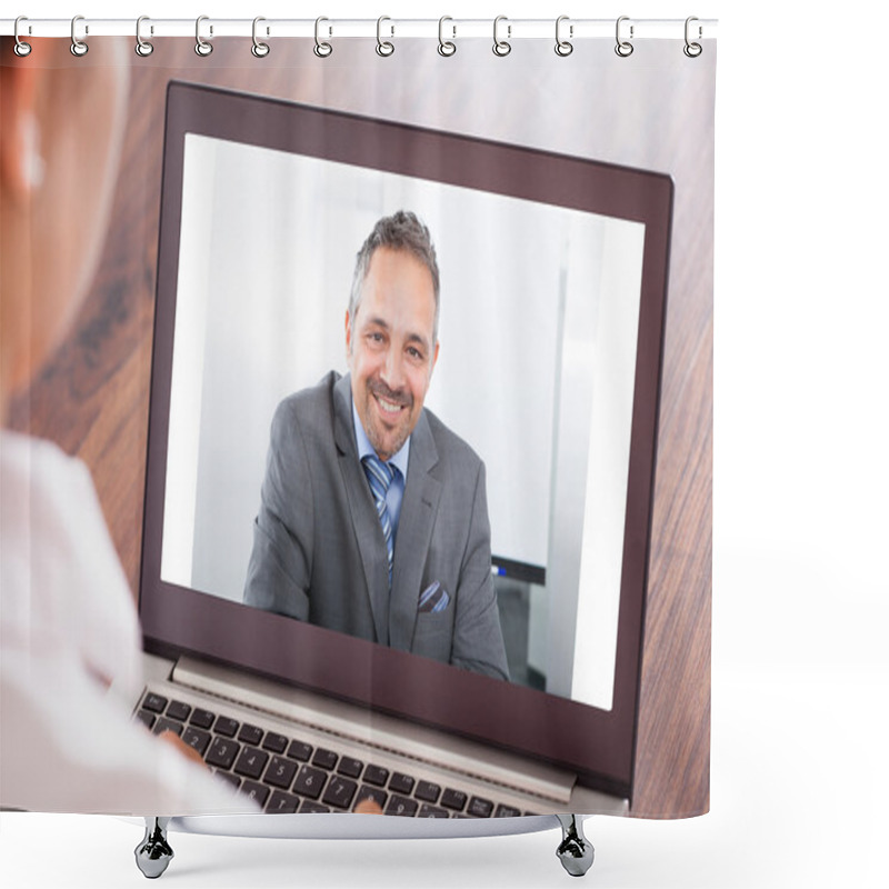 Personality  Woman Attending Video Conference Shower Curtains