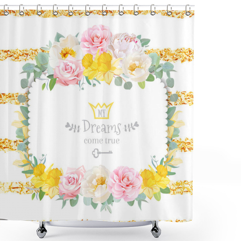 Personality  Cute Floral Square Vector Design Frame With Wild Rose, Narcissus Shower Curtains