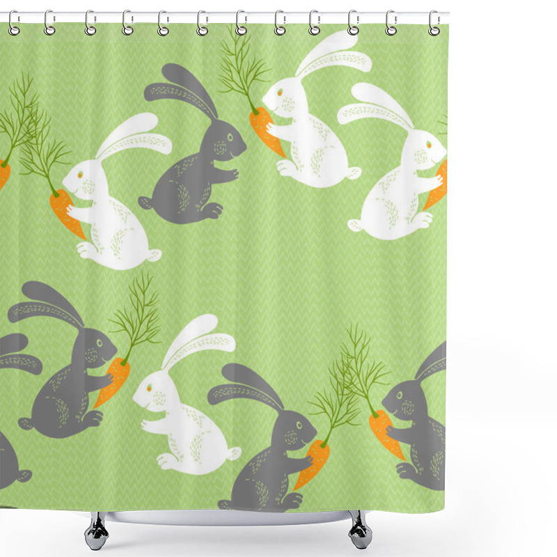 Personality  Cartoon Rabbits With Carrots. Shower Curtains