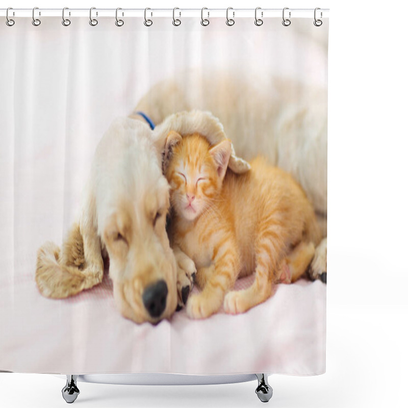 Personality  Cat And Dog Sleeping. Puppy And Kitten Sleep. Shower Curtains