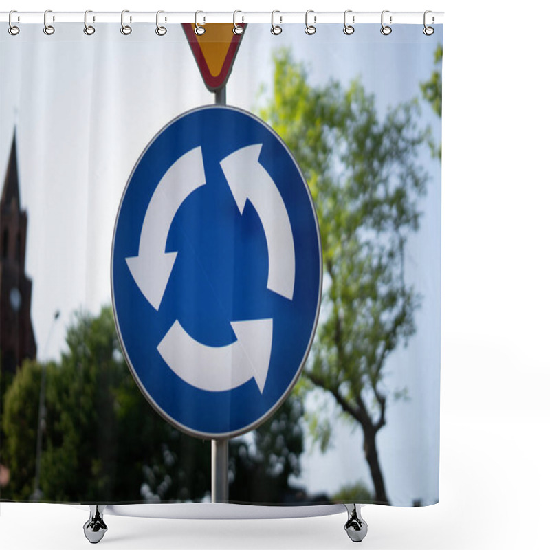 Personality  Polish Road Signs, Roundabout, Circular Movement Shower Curtains