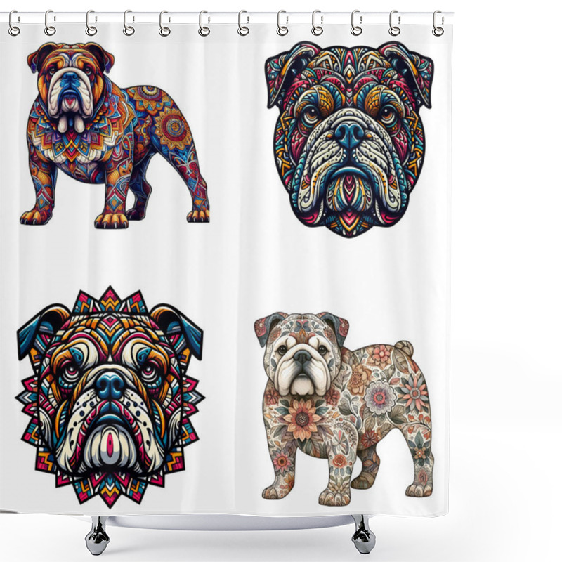 Personality  Vivid Bulldog Illustration With Mandala And Tribal Motifs, Ideal For Gifts, Posters, And Creative Projects. Vector Dog Illustration Shower Curtains