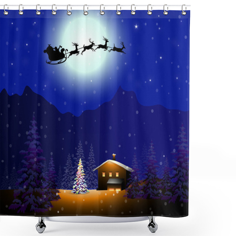 Personality  Christmas Santa Claus Flying In Christmas Night-Vector Shower Curtains