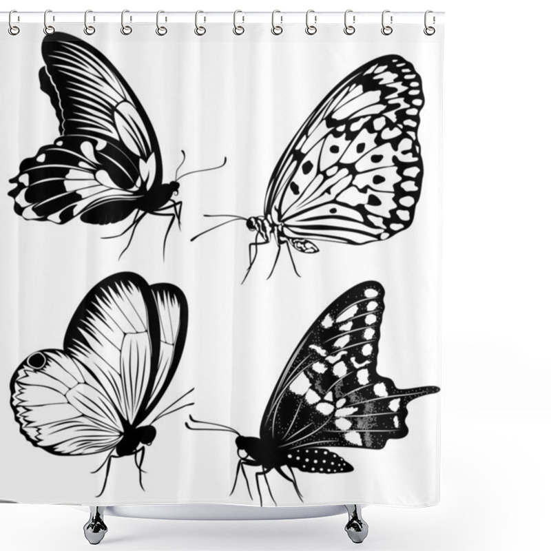 Personality  Set Black White Butterflies Of A Tattoo Shower Curtains