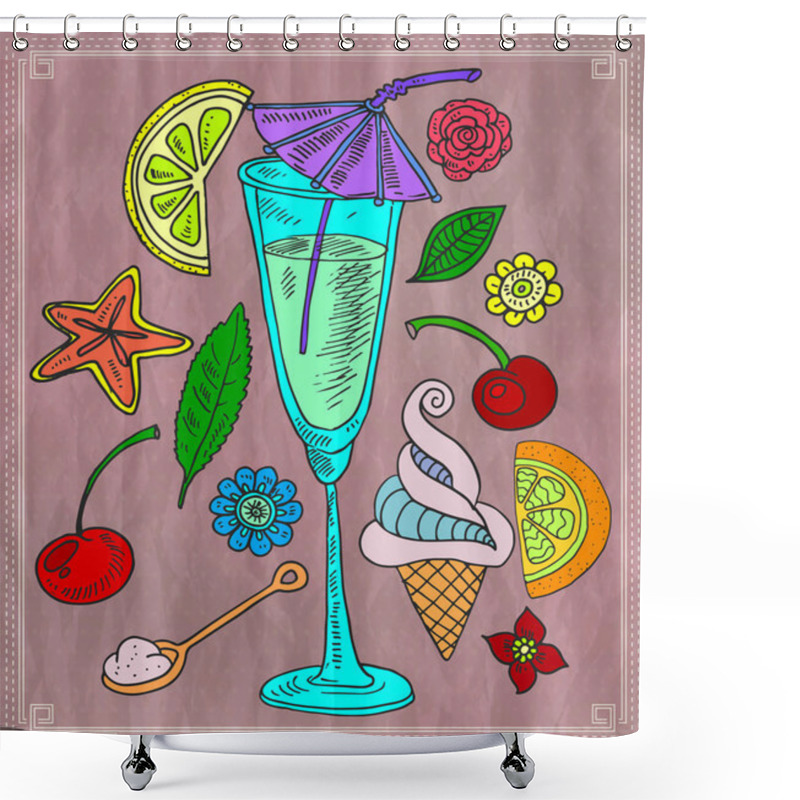 Personality  Cocktail And Various Fruits. Vector Illustration Shower Curtains