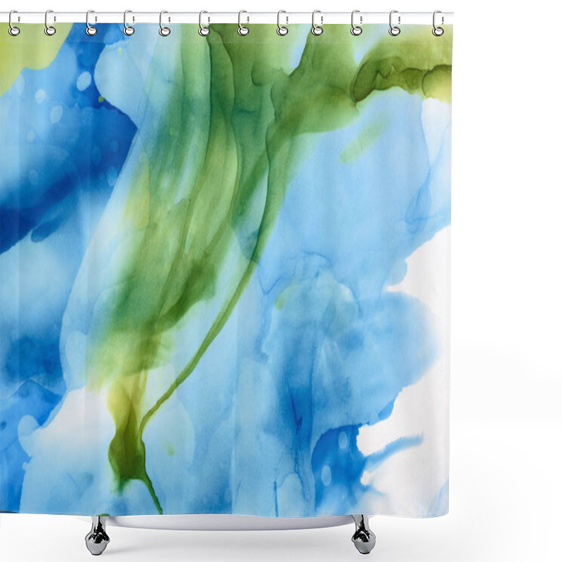 Personality  Green And Blue Splashes Of Alcohol Inks As Abstract Backdrop Shower Curtains