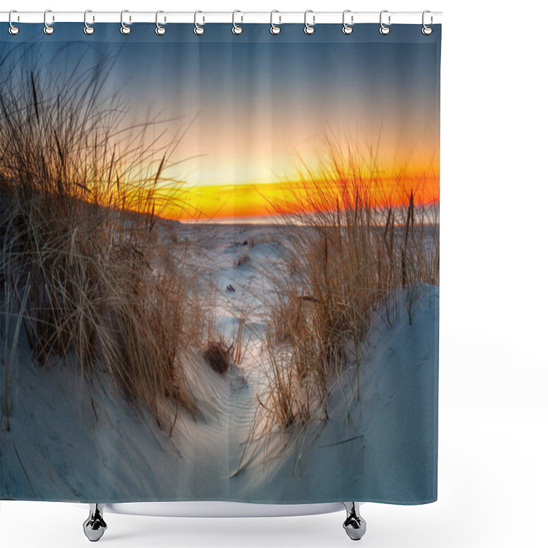 Personality  Beautiful Scenery Of The Baltic Sea Beach At Sunset, Slowinski National Park, Leba. Poland Shower Curtains