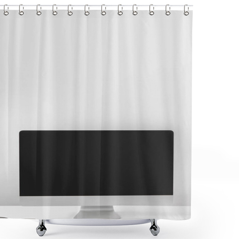 Personality  Modern Desktop Computer Display With Blank Screen On White Shower Curtains