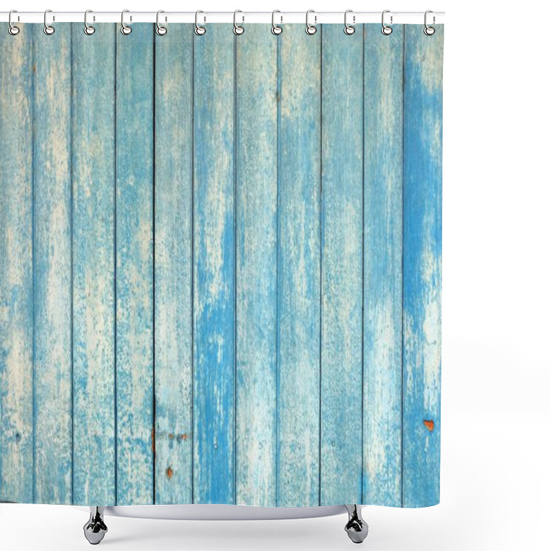 Personality  Blue Peeling Paint Wooden Wall Texture Background. Shower Curtains