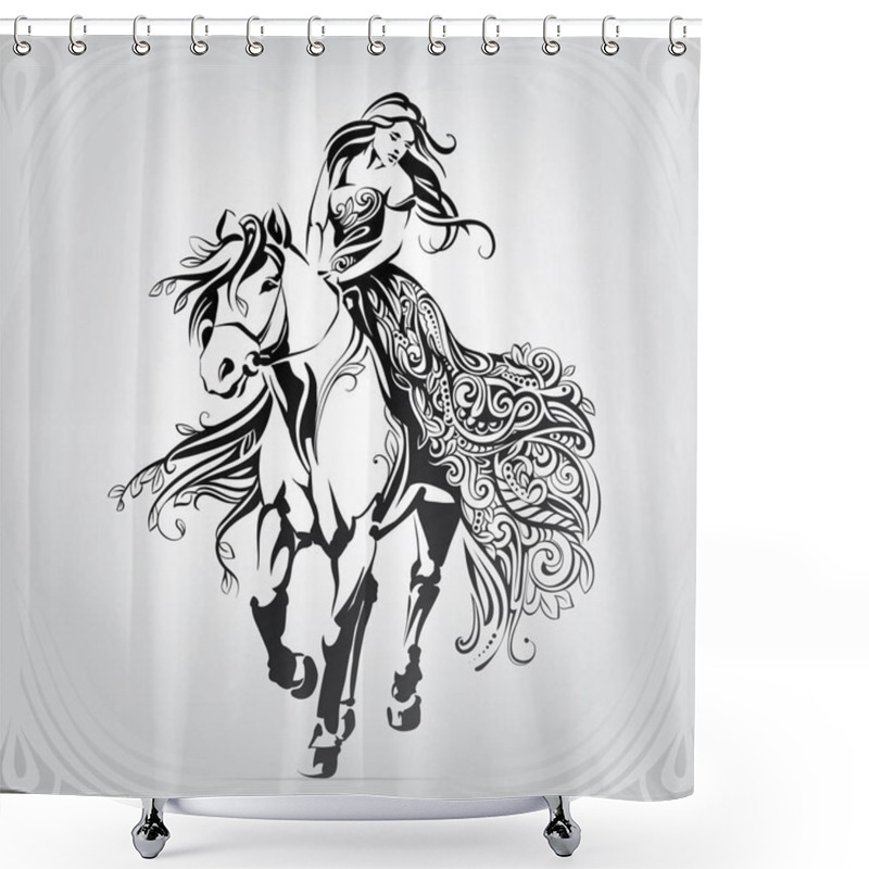 Personality  The Girl In The Ornament On The Horse Shower Curtains