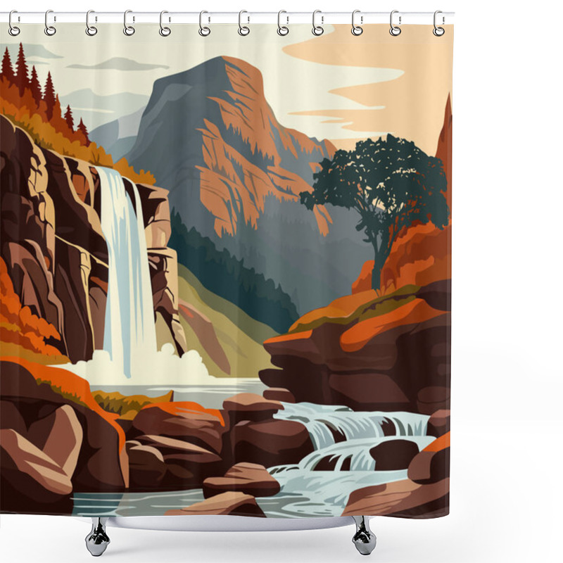 Personality  National Park Vector Poster. Landscape Of A Forest In A Park. Shower Curtains