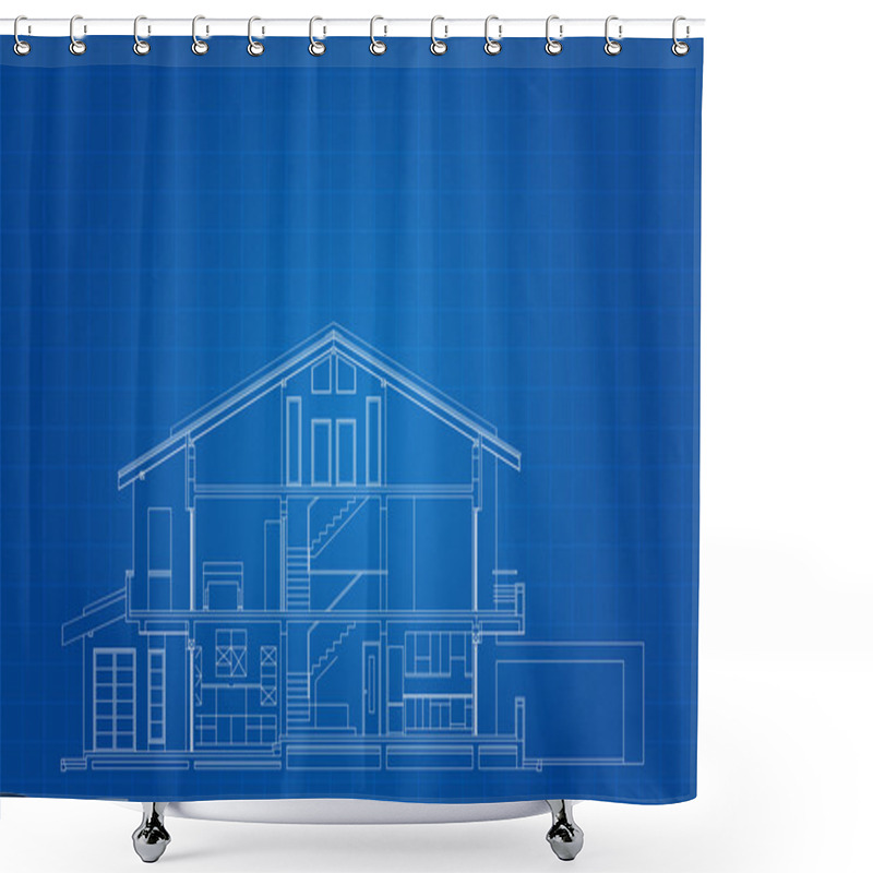 Personality  Modern American House Facade Section Architectural Blueprint Shower Curtains