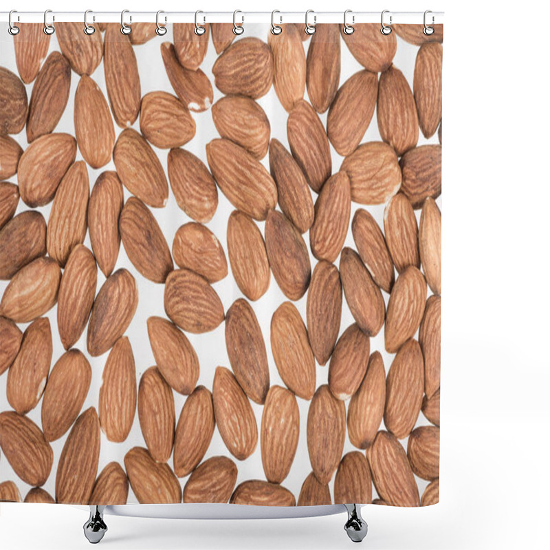 Personality  Top View Of Almond Nuts Scattered Isolated On White Shower Curtains