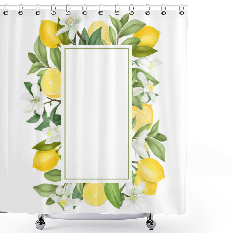 Personality  Vertical Frame Of Hand Drawn Blooming Lemon Tree Branches, Flowers, Lemons On White Background Shower Curtains