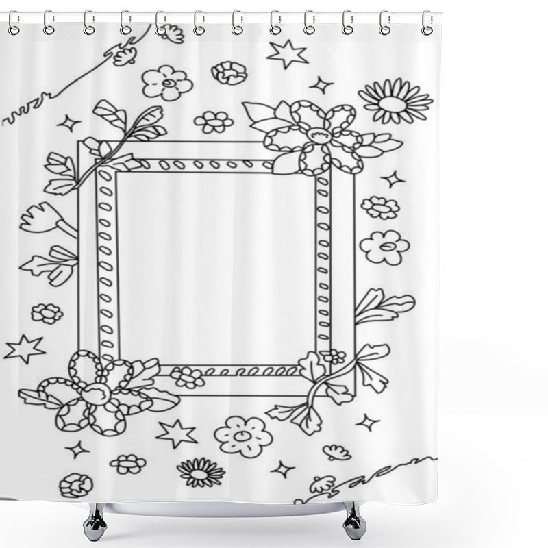 Personality  Illustration Of Floral Frame With Doodle Flowers And Stars. Shower Curtains