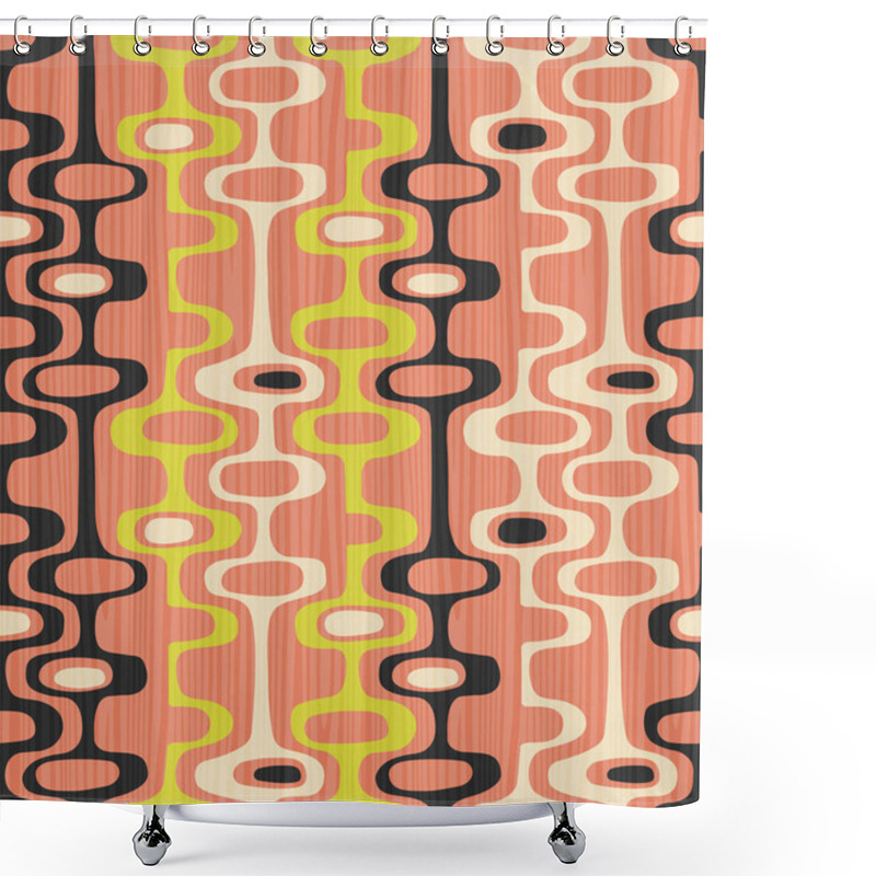 Personality  Seamless Abstract Mid Century Modern Pattern For Backgrounds, Fabric Design, Wrapping Paper, Scrapbooks And Covers. Retro Design Of Organic Oval Shapes And Stripes. Vector Illustration. Shower Curtains