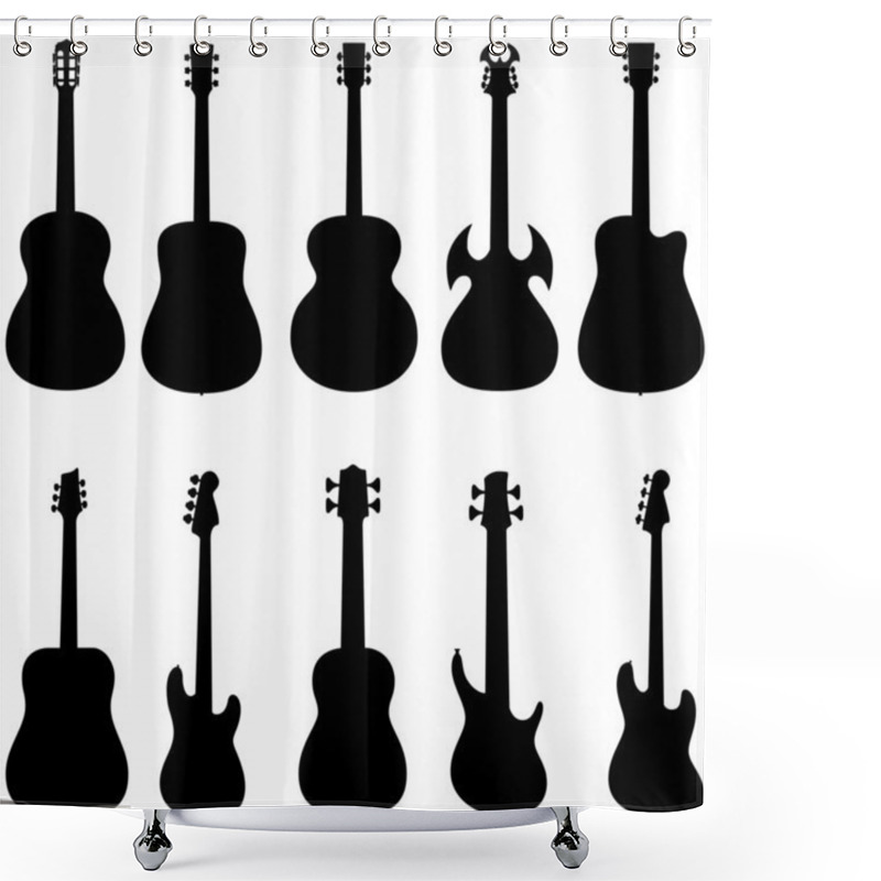 Personality  Set Of Guitar Silhouette Shower Curtains