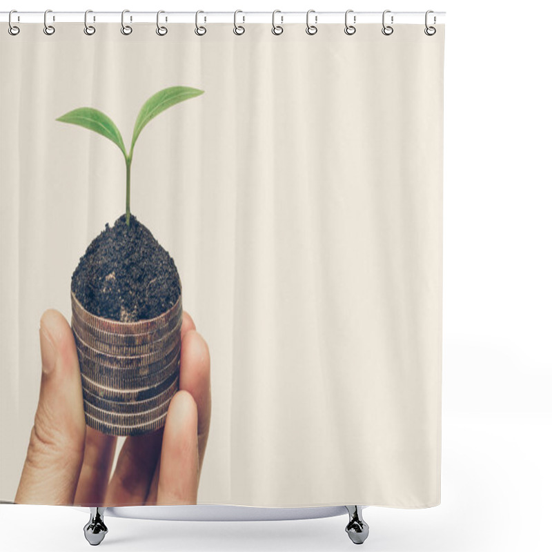 Personality  Hand Holding A Tree Growing On Coins Shower Curtains