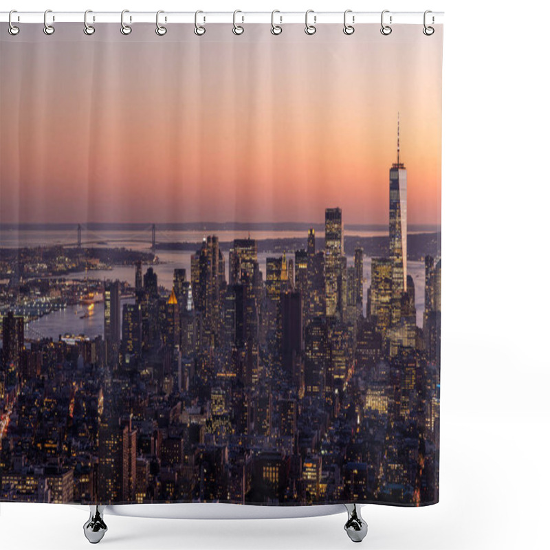 Personality  New York City Skyline. Manhattan Sunset Skyscrapers Panorama Shower Curtains