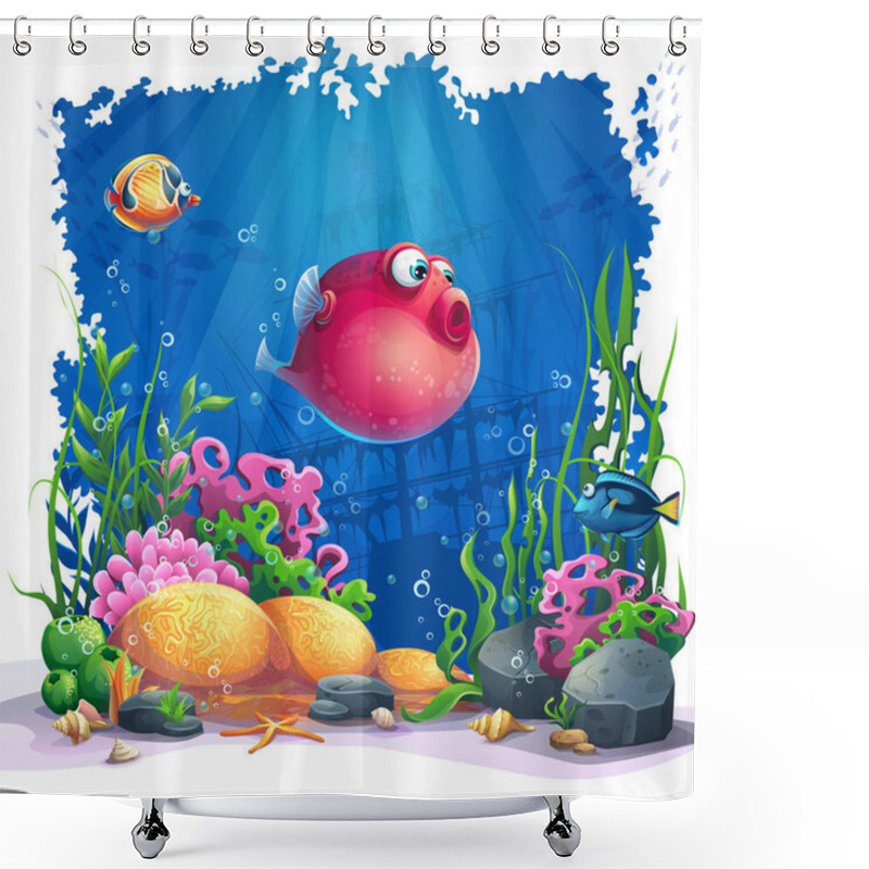 Personality  Vector Image Background The Marine Life Landscape Shower Curtains