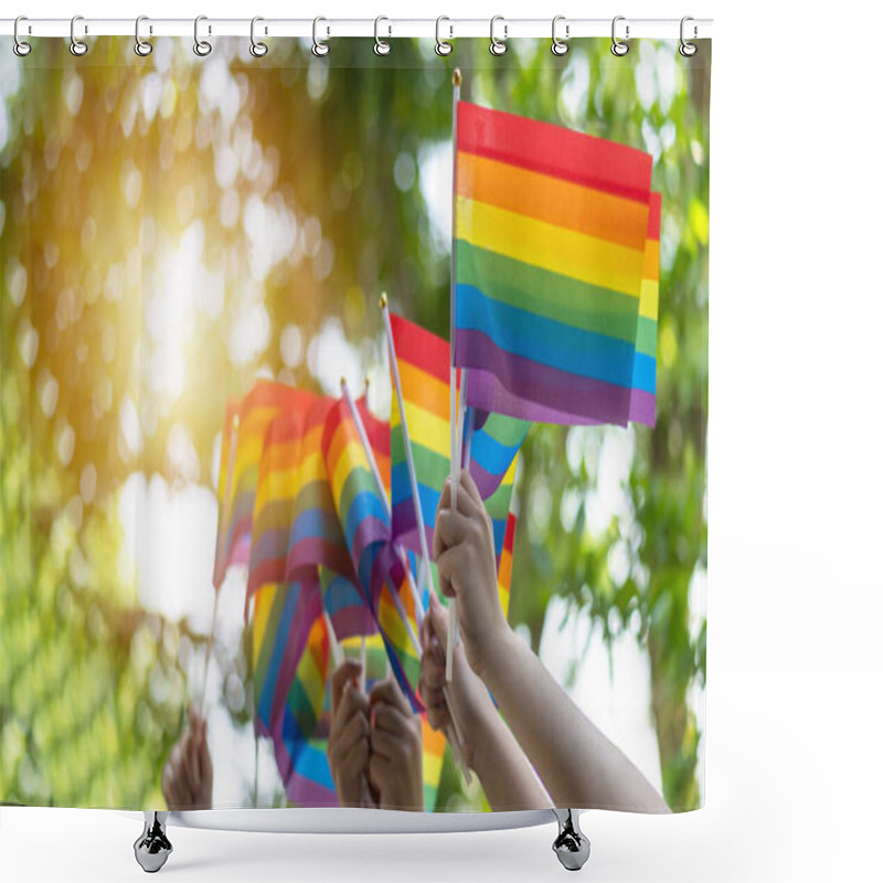 Personality  LGBT Pride Or LGBTQ+ Gay Pride With Rainbow Flag For Lesbian, Gay, Bisexual, And Transgender People Human Rights Social Equality Movements In June Month Shower Curtains