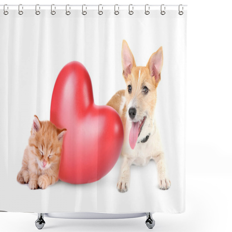 Personality  Cat And Dog With Red Heart Shower Curtains