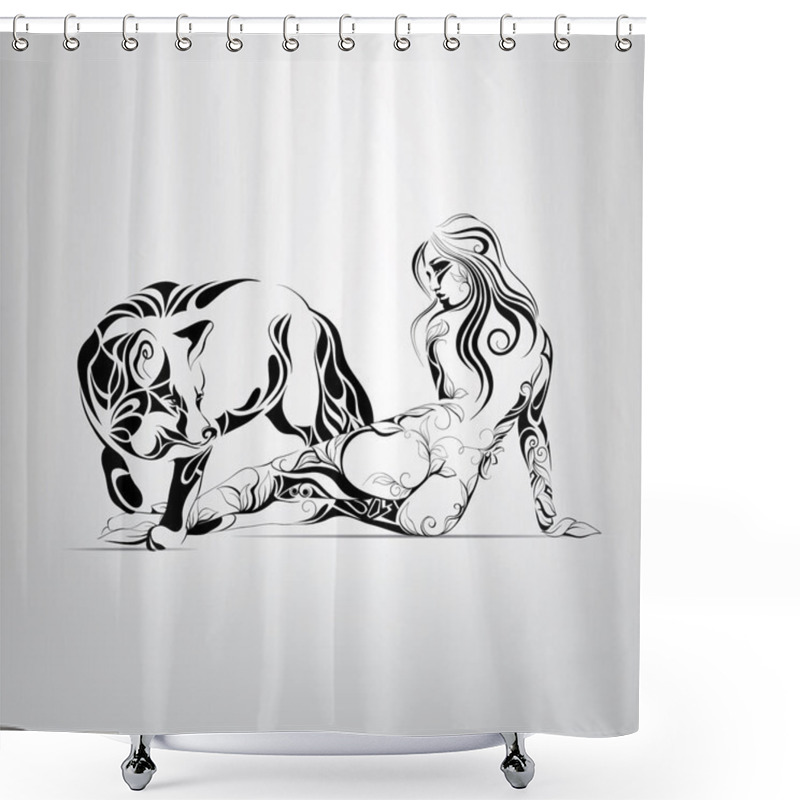 Personality  Silhouette Ofa Girl With  Wolf Shower Curtains