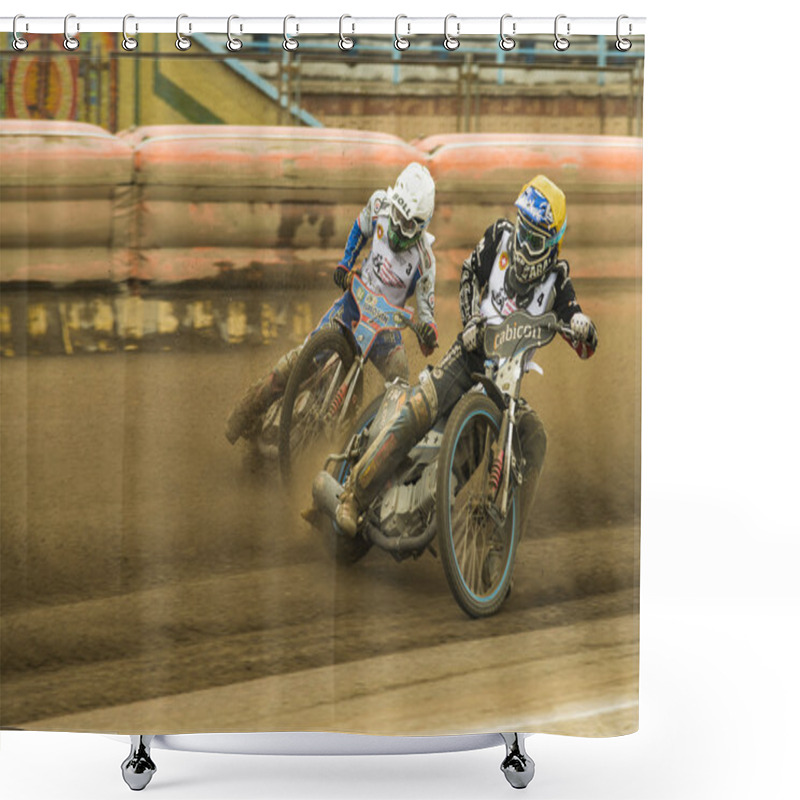 Personality  Two Unknown Riders Overcomes The Track Shower Curtains