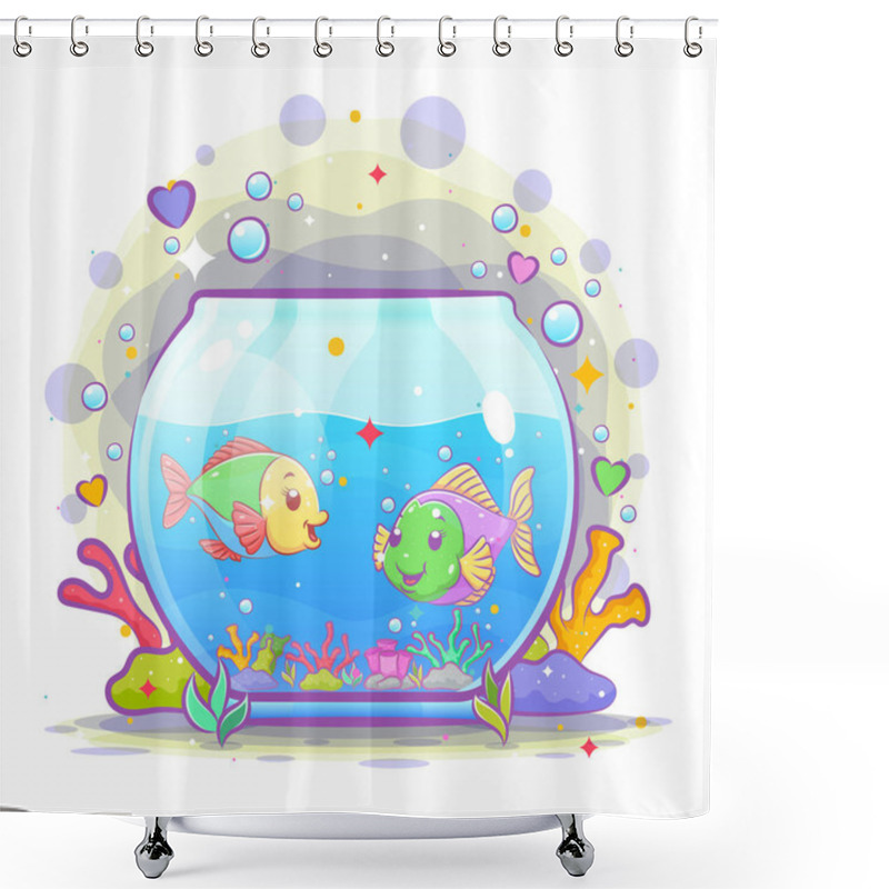 Personality  The Beautiful Oval Aquarium Have Two Small Fish Inside It Of Illustration Shower Curtains