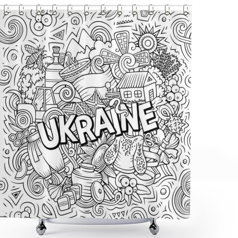 Personality  Ukraine Hand Drawn Cartoon Doodle Illustration. Funny Ukrainian Design. Creative Raster Background. Handwritten Text With Europeian Country Elements And Objects. Sketchy Composition Shower Curtains