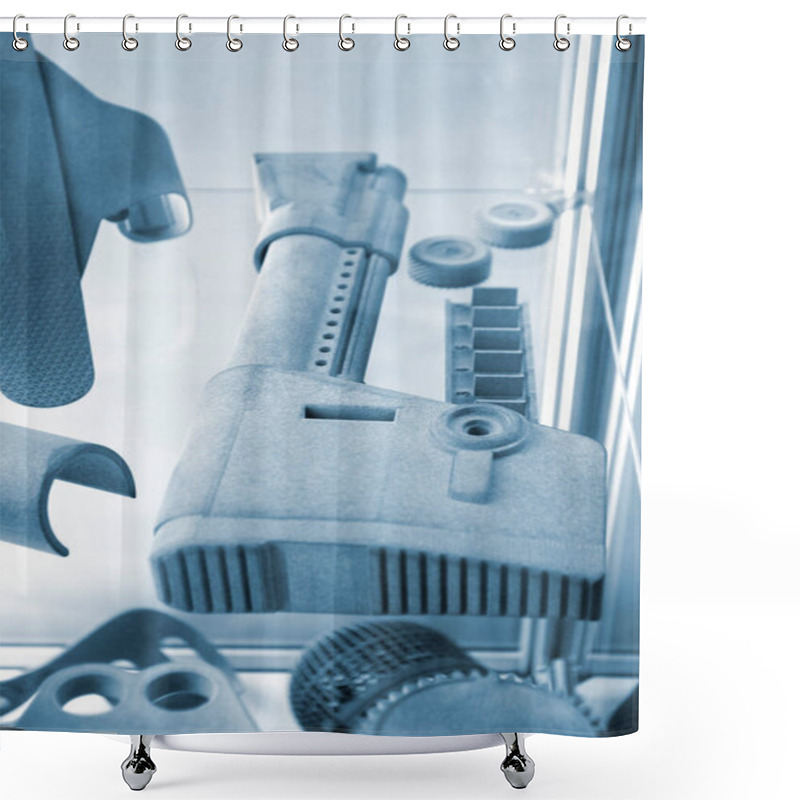 Personality  Model Printed On 3D Printer From Grey Polyamide Powder Close-up. Detailed Prototype Created On 3D Printer From Plastic Powder. 3D Printing Additive Powder Technology, Multi Jet Fusion MJF Technology Shower Curtains