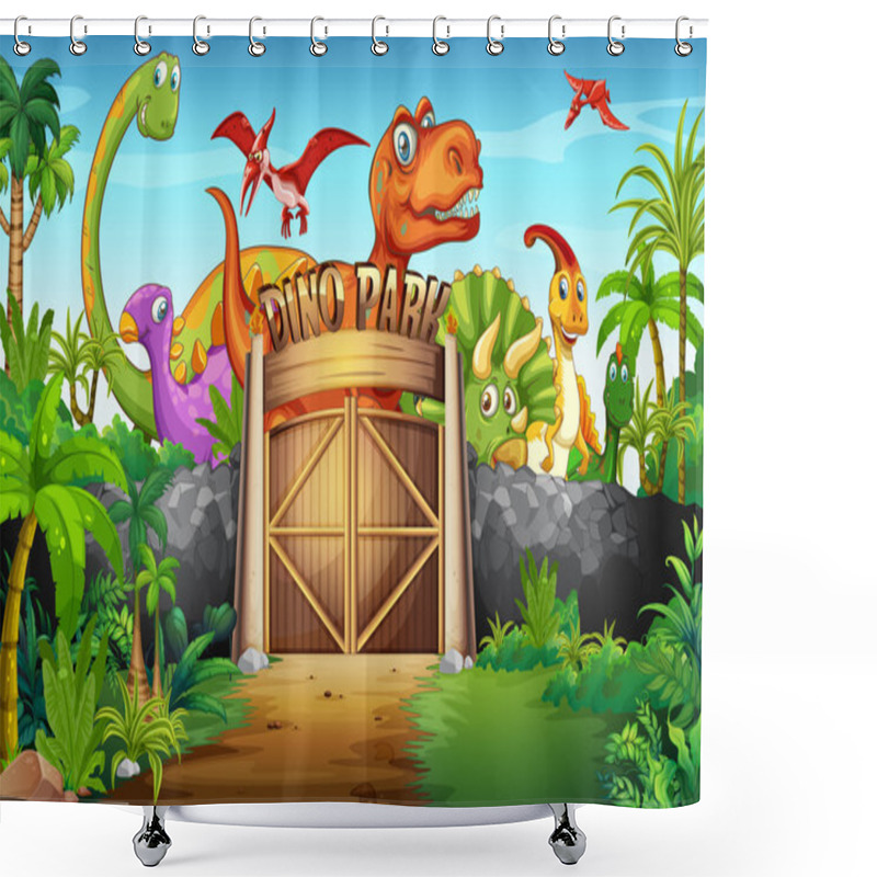 Personality  Dinosaurs Living In The Park Shower Curtains