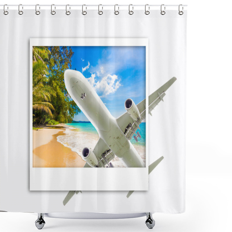 Personality  Jet Aircraft Over The Tropical Island Shower Curtains