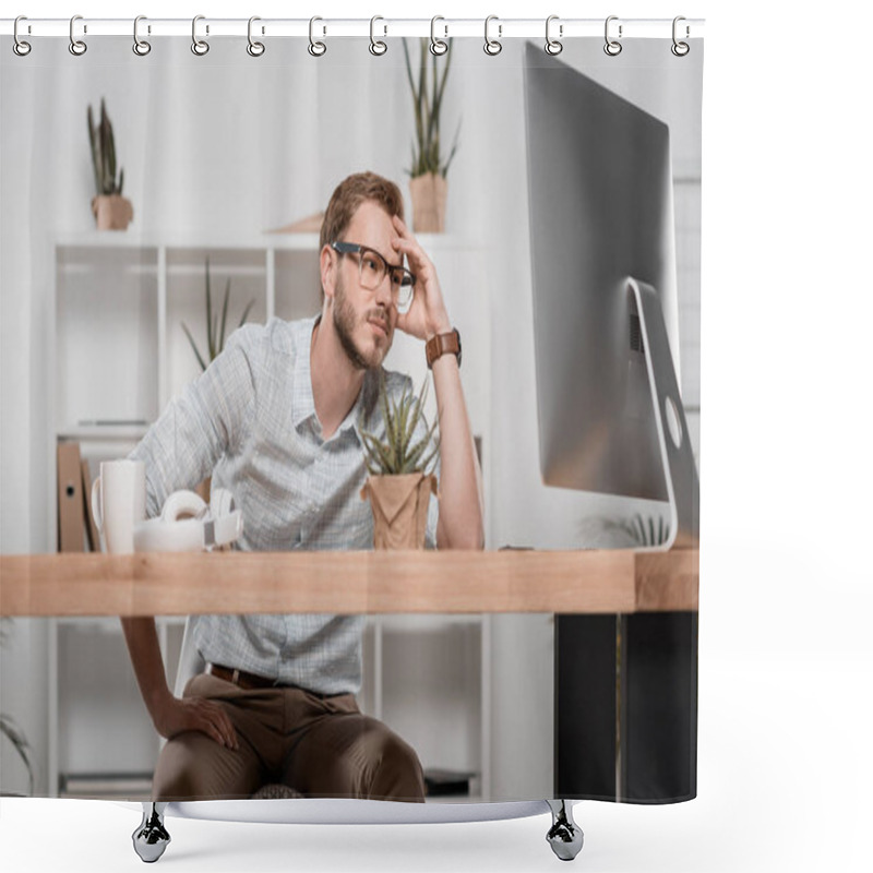 Personality  Businessman Looking At Computer Shower Curtains