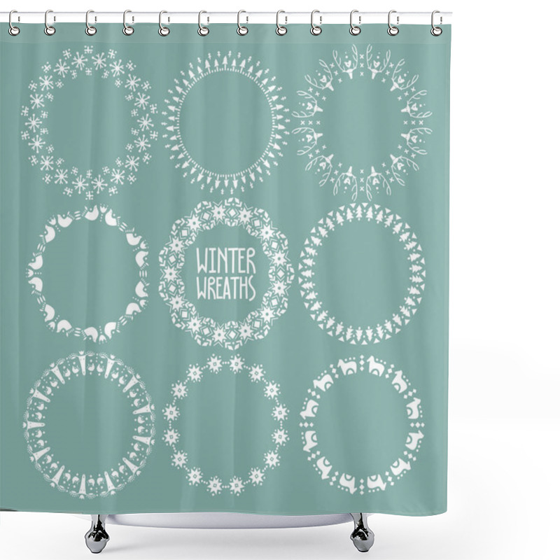 Personality  Collection Of Round Frames Decorated With Scandinavian Folk Patterns Shower Curtains