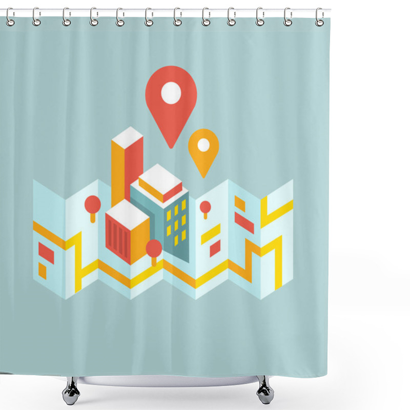 Personality  Modern City Map And Geo Signs Shower Curtains