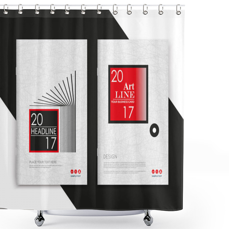 Personality  Abstract Square Text Frame Surface. White, Red, Black A4 Brochure Cover Design. Title Sheet Model Set. Modern Vector Front Page Art. Ad Banner Form Texture. Box Block Figure Icon. Flyer Fiber Font Shower Curtains