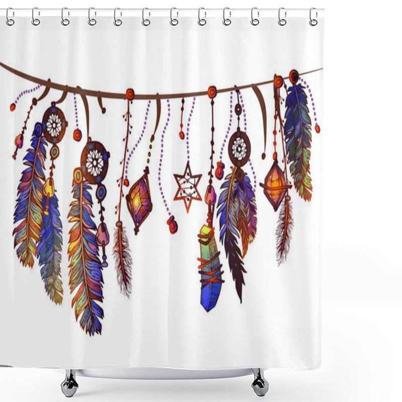 Personality  Seamless Border With Feathers And Crystals Shower Curtains